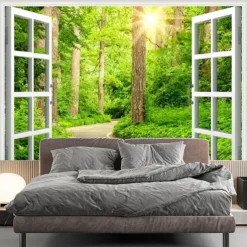 Cool Wallpapers Landscape Nature Wallpaper Wall Mural Forest Covering Sticker Peel and Stick Removable PVC/Vinyl Material Self Adhesive/Adhesive Required Wall Decor for Living Room Kitchen Bathroom