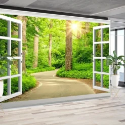 Cool Wallpapers Landscape Nature Wallpaper Wall Mural Forest Covering Sticker Peel and Stick Removable PVC/Vinyl Material Self Adhesive/Adhesive Required Wall Decor for Living Room Kitchen Bathroom