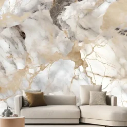 Cool Wallpapers Marble Abstract Golden Grey Line 3D Wallpaper Roll Sticker Peel and Stick Removable PVC/Vinyl Material Self Adhesive/Adhesive Required Wall Decor for Living Room Kitchen Bathroom