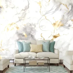 Cool Wallpapers Marble Abstract Golden Grey Line 3D Wallpaper Roll Sticker Peel and Stick Removable PVC/Vinyl Material Self Adhesive/Adhesive Required Wall Decor for Living Room Kitchen Bathroom