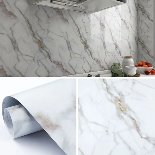 Cool Wallpapers Marble Wallpaper Wall Mural Waterproof Oil Proof MoistureProof Furniture Renovation Self-Adhesive Easily Removable Wall Covering Kitchen Countertop Cabinet Shelf Liner 23.6"x118"