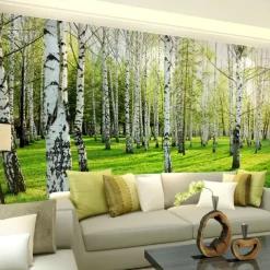 Cool Wallpapers Nature Wallpaper Forest Birch Landscape Wall Mural Roll Sticker Peel and Stick Removable PVC/Vinyl Material Self Adhesive/Adhesive Required Wall Decor for Living Room Kitchen Bathroom