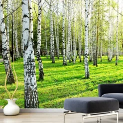 Cool Wallpapers Nature Wallpaper Forest Birch Landscape Wall Mural Roll Sticker Peel and Stick Removable PVC/Vinyl Material Self Adhesive/Adhesive Required Wall Decor for Living Room Kitchen Bathroom