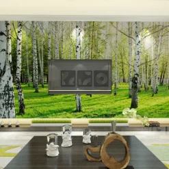 Cool Wallpapers Nature Wallpaper Forest Birch Landscape Wall Mural Roll Sticker Peel and Stick Removable PVC/Vinyl Material Self Adhesive/Adhesive Required Wall Decor for Living Room Kitchen Bathroom