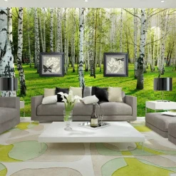 Cool Wallpapers Nature Wallpaper Forest Birch Landscape Wall Mural Roll Sticker Peel and Stick Removable PVC/Vinyl Material Self Adhesive/Adhesive Required Wall Decor for Living Room Kitchen Bathroom