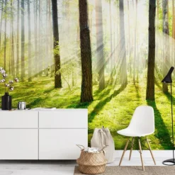 Cool Wallpapers Nature Wallpaper Wall Mural Forest Wall Covering Sticker Peel and Stick Removable PVC/Vinyl Material Self Adhesive/Adhesive Required Wall Decor for Living Room Kitchen Bathroom