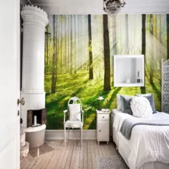 Cool Wallpapers Nature Wallpaper Wall Mural Forest Wall Covering Sticker Peel and Stick Removable PVC/Vinyl Material Self Adhesive/Adhesive Required Wall Decor for Living Room Kitchen Bathroom