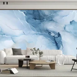 Cool Wallpapers Sky Blue Marble Wallpaper Wall Mural Roll Wall Covering Sticker Peel and Stick Removable PVC/Vinyl Material Self Adhesive/Adhesive Required Wall Decor for Living Room Kitchen Bathroom