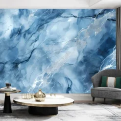 Cool Wallpapers Sky Blue Marble Wallpaper Wall Mural Roll Wall Covering Sticker Peel and Stick Removable PVC/Vinyl Material Self Adhesive/Adhesive Required Wall Decor for Living Room Kitchen Bathroom