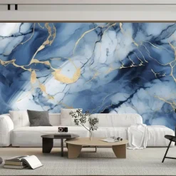 Cool Wallpapers Sky Blue Marble Wallpaper Wall Mural Roll Wall Covering Sticker Peel and Stick Removable PVC/Vinyl Material Self Adhesive/Adhesive Required Wall Decor for Living Room Kitchen Bathroom
