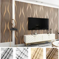 Cool Wallpapers Striped 3D Non-Woven Textured Wallpaper Wall Mural Bedroom Living Room Background Wall Household Shop Restaurant Hotel Engineering Decoration Non-Self-Adhesive Wallpaper