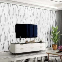 Cool Wallpapers Striped 3D Non-Woven Textured Wallpaper Wall Mural Bedroom Living Room Background Wall Household Shop Restaurant Hotel Engineering Decoration Non-Self-Adhesive Wallpaper