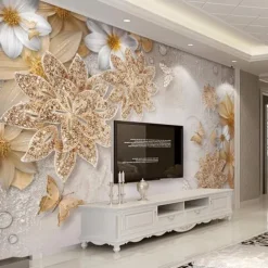 Cool Wallpapers Vintage Golden Flower Wallpaper Wall Mural Roll Sticker Peel and Stick Removable PVC/Vinyl Material Self Adhesive/Adhesive Required Wall Decor for Living Room Kitchen Bathroom