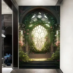 Cool Wallpapers Wall Mural Floral Stairs Abstract 3D Home Decoration Cartoon Landscape Wall Covering, Canvas PVC / Vinyl Material Adhesive required Mural, Room Wallcovering