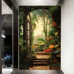 Cool Wallpapers Wall Mural Floral Stairs Abstract 3D Home Decoration Cartoon Landscape Wall Covering, Canvas PVC / Vinyl Material Adhesive required Mural, Room Wallcovering