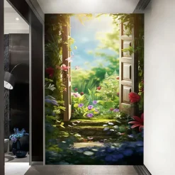 Cool Wallpapers Wall Mural Floral Stairs Abstract 3D Home Decoration Cartoon Landscape Wall Covering, Canvas PVC / Vinyl Material Adhesive required Mural, Room Wallcovering