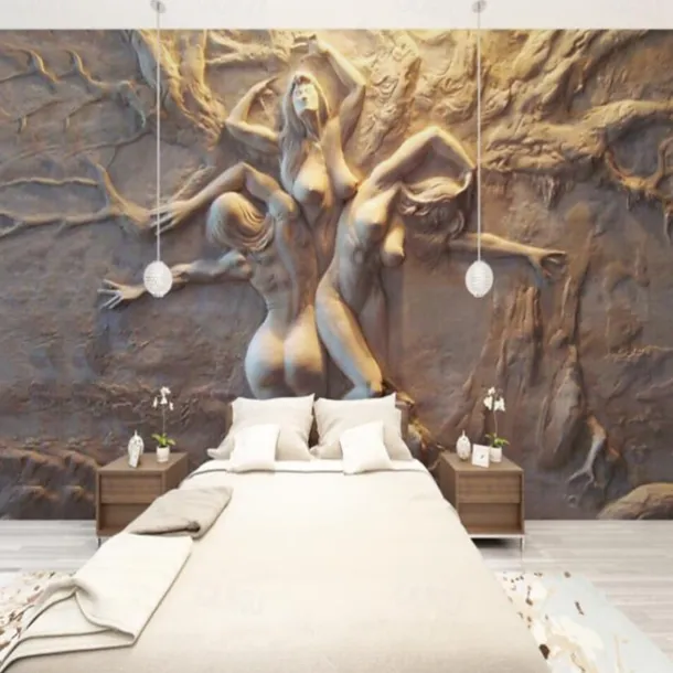 Cool Wallpapers Wall Mural 3D White Wallpaper Wall Sticker Covering Print Print Peel and Stick Removable 3D Relief Effect Woman Canvas Home Décor