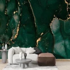 Cool Wallpapers Wall Mural Abstract Marble Green Wall Covering Sticker Peel and Stick Removable PVC/Vinyl Material Self Adhesive/Adhesive Required Wall Decor for Living Room Kitchen Bathroom
