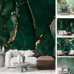 Cool Wallpapers Wall Mural Abstract Marble Green Wall Covering Sticker Peel and Stick Removable PVC/Vinyl Material Self Adhesive/Adhesive Required Wall Decor for Living Room Kitchen Bathroom