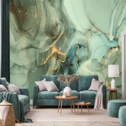 Cool Wallpapers Wall Mural Abstract Marble Green Wall Covering Sticker Peel and Stick Removable PVC/Vinyl Material Self Adhesive/Adhesive Required Wall Decor for Living Room Kitchen Bathroom