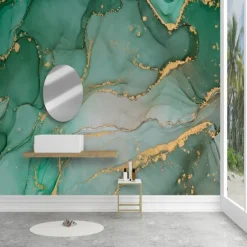 Cool Wallpapers Wall Mural Abstract Marble Green Wall Covering Sticker Peel and Stick Removable PVC/Vinyl Material Self Adhesive/Adhesive Required Wall Decor for Living Room Kitchen Bathroom