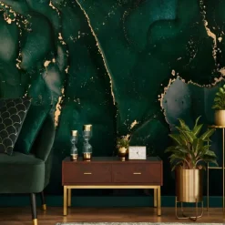 Cool Wallpapers Wall Mural Abstract Marble Green Wall Covering Sticker Peel and Stick Removable PVC/Vinyl Material Self Adhesive/Adhesive Required Wall Decor for Living Room Kitchen Bathroom