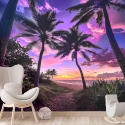 Cool Wallpapers Wall Mural Tropical Palm Trees Wallpaper Wall Sticker Covering Print Adhesive Required Canvas Home Décor