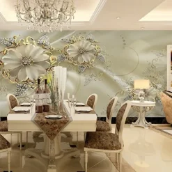 Cool Wallpapers Wall Mural 3D Golden Flower Wallpaper for Walls European Luxury Style Diamond Adhesive Required Canvas for Living Room Hotel Background Home Décor