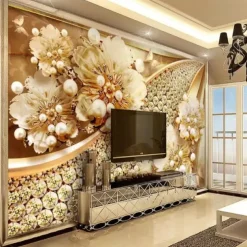 Cool Wallpapers Wall Mural 3D Golden Flower Wallpaper for Walls European Luxury Style Diamond Adhesive Required Canvas for Living Room Hotel Background Home Décor