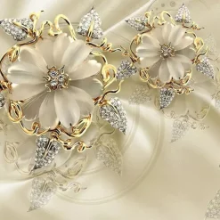 Cool Wallpapers Wall Mural 3D Golden Flower Wallpaper for Walls European Luxury Style Diamond Adhesive Required Canvas for Living Room Hotel Background Home Décor