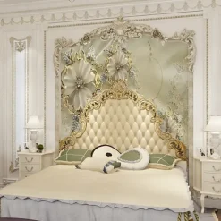 Cool Wallpapers Wall Mural 3D Golden Flower Wallpaper for Walls European Luxury Style Diamond Adhesive Required Canvas for Living Room Hotel Background Home Décor