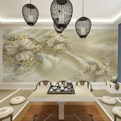 Cool Wallpapers Wall Mural 3D Golden Flower Wallpaper for Walls European Luxury Style Diamond Adhesive Required Canvas for Living Room Hotel Background Home Décor