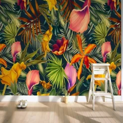 Cool Wallpapers Wall Mural Nature Wallpaper Wall Sticker Covering Print Tropical Palm Flower Leaf Canvas Home Décor Peel and Stick Removable