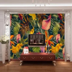 Cool Wallpapers Wall Mural Nature Wallpaper Wall Sticker Covering Print Tropical Palm Flower Leaf Canvas Home Décor Peel and Stick Removable