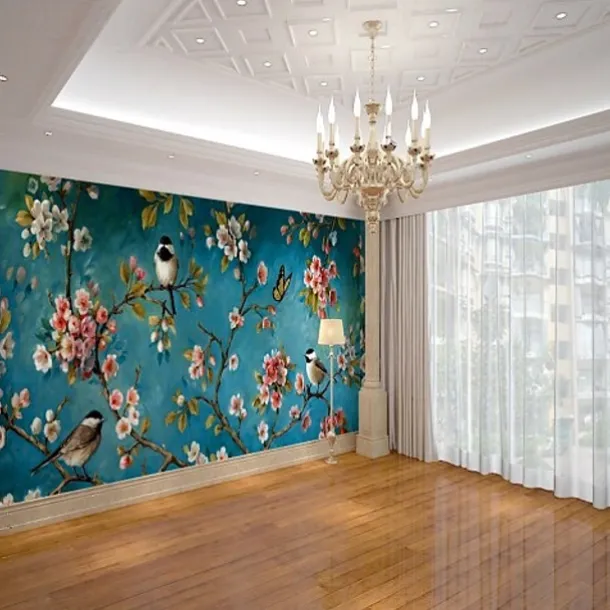 Cool Wallpapers Wall Mural Flower Blue Wallpaper Wall Sticker Covering Print Adhesive Required Bird Floral Canvas Home Décor