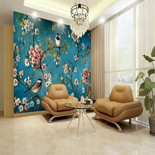 Cool Wallpapers Wall Mural Flower Blue Wallpaper Wall Sticker Covering Print Adhesive Required Bird Floral Canvas Home Décor