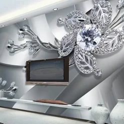 Cool Wallpapers Wall Mural Flower Wallpaper for Walls Wall Sticker Covering Print Adhesive Required 3D Effect Diamond Flower Canvas Home Décor