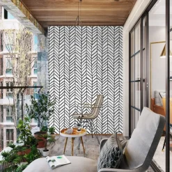 Cool Wallpapers Wall Mural Geometric Wallpaper Minimalist Herringbone Black White Peel and Stick Wallpaper Removable Pvc/Vinyl Self Adhesive 17.7"x118"(45cmx300cm)