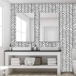 Cool Wallpapers Wall Mural Geometric Wallpaper Minimalist Herringbone Black White Peel and Stick Wallpaper Removable Pvc/Vinyl Self Adhesive 17.7