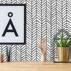 Cool Wallpapers Wall Mural Geometric Wallpaper Minimalist Herringbone Black White Peel and Stick Wallpaper Removable Pvc/Vinyl Self Adhesive 17.7