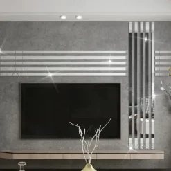 Cool Wallpapers Wall Mural 1pc Wallpaper Border Silver Striped Mirror Stickers - Self Adhesive Wall Decals for Bedroom Decoration (5x20cm/2''x8'')