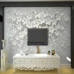 Cool Wallpapers Wall Mural Flower Wallpaper Wall Sticker Covering Print Adhesive Required Forest 3D Effect Floral Flower Canvas Home Décor