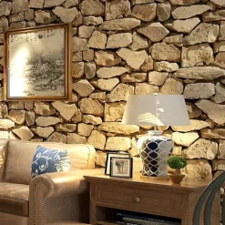 Cool Wallpapers Wall Mural Brick Wallpaper Brown 3D Rock Stone Wall Covering Adhesive Required PVC Home Décor 1000*53 cm