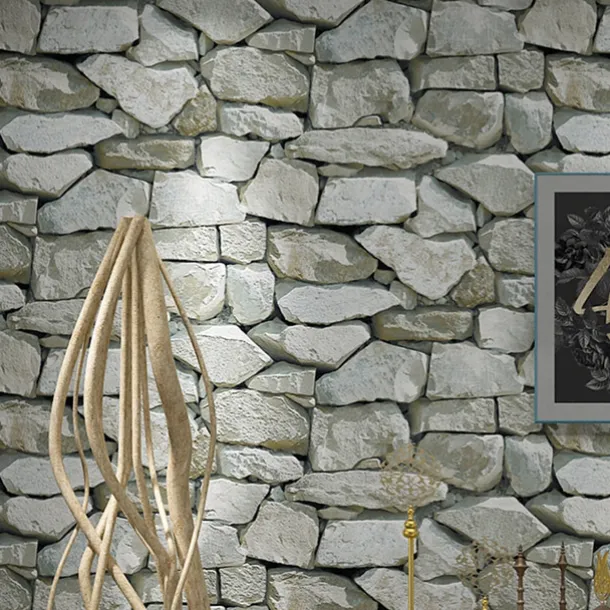 Cool Wallpapers Wall Mural Brick Wallpaper Brown 3D Rock Stone Wall Covering Adhesive Required PVC Home Décor 1000*53 cm