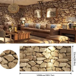 Cool Wallpapers Wall Mural Brick Wallpaper Brown 3D Rock Stone Wall Covering Adhesive Required PVC Home Décor 1000*53 cm