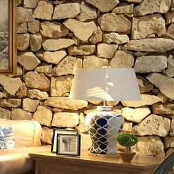 Cool Wallpapers Wall Mural Brick Wallpaper Brown 3D Rock Stone Wall Covering Adhesive Required PVC Home Décor 1000*53 cm