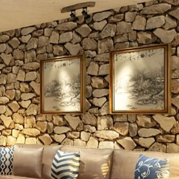 Cool Wallpapers Wall Mural Brick Wallpaper Brown 3D Rock Stone Wall Covering Adhesive Required PVC Home Décor 1000*53 cm