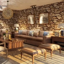 Cool Wallpapers Wall Mural Brick Wallpaper Brown 3D Rock Stone Wall Covering Adhesive Required PVC Home Décor 1000*53 cm