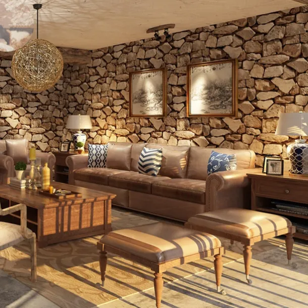 Cool Wallpapers Wall Mural Brick Wallpaper Brown 3D Rock Stone Wall Covering Adhesive Required PVC Home Décor 1000*53 cm