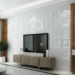 Cool Wallpapers White Foam Wall Mural Wall Panel Peel and Stick Wall Sticker Floral Removable Wall Covering, PVC/Vinyl Material Self adhesive Wallpaper, Room Wallcovering for Home Decoration